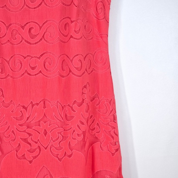 Eliza J Coral Sleeveless Lace Sheath Dress Womens 8 Scallop Hem Textured Overlay - Picture 13 of 16